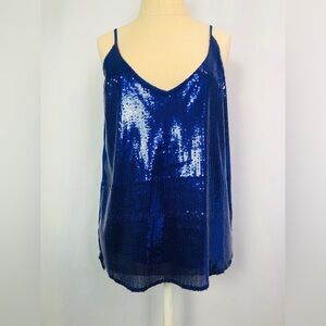 Shinestar Blue Sequin V-Neckline Sz Small Tank Top